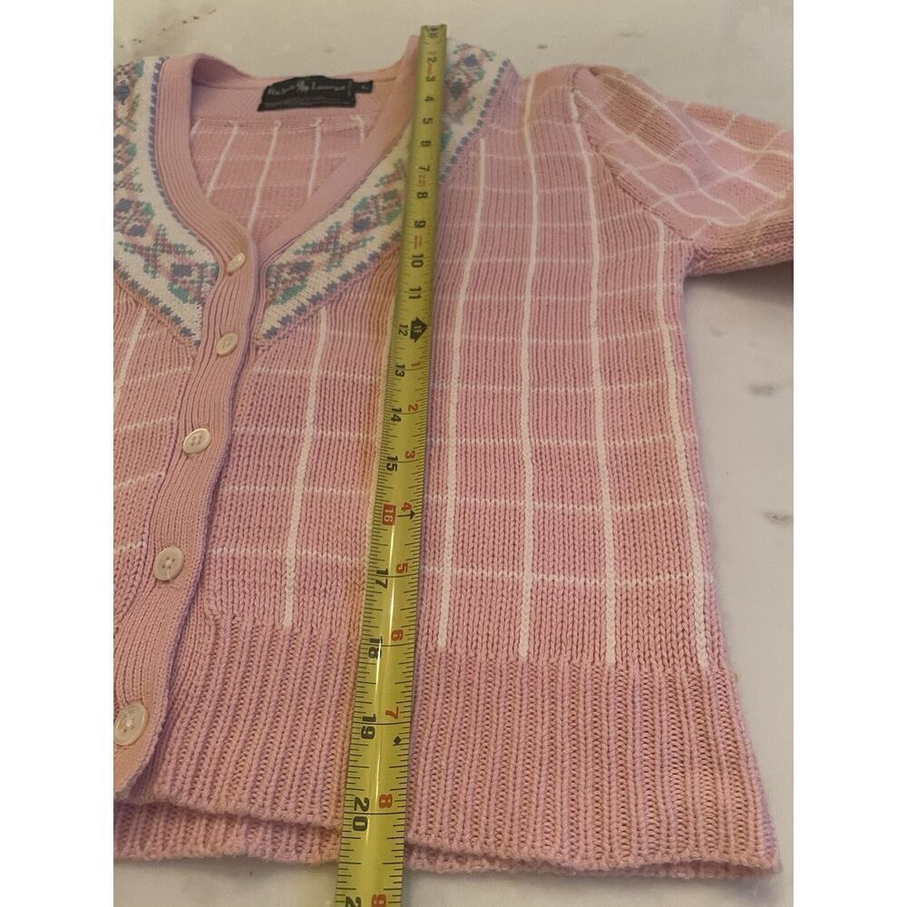 Vintage 80s Ralph Lauren Collection Cardigan Sweater Granny Knit Cotton M L Pink - Picture 8 of 9